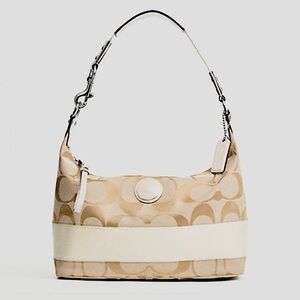 EUC Coach Signature Sufflette Canvas & Leather Hobo Shoulder Bag, Khaki/White